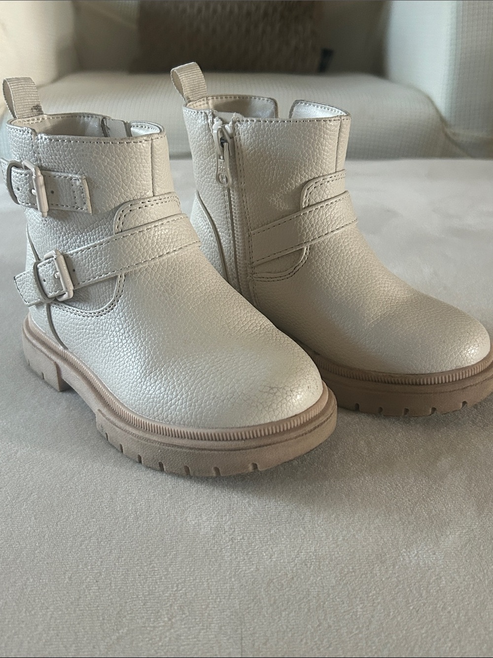 Target Kids Cream Ankle Buckle Boots